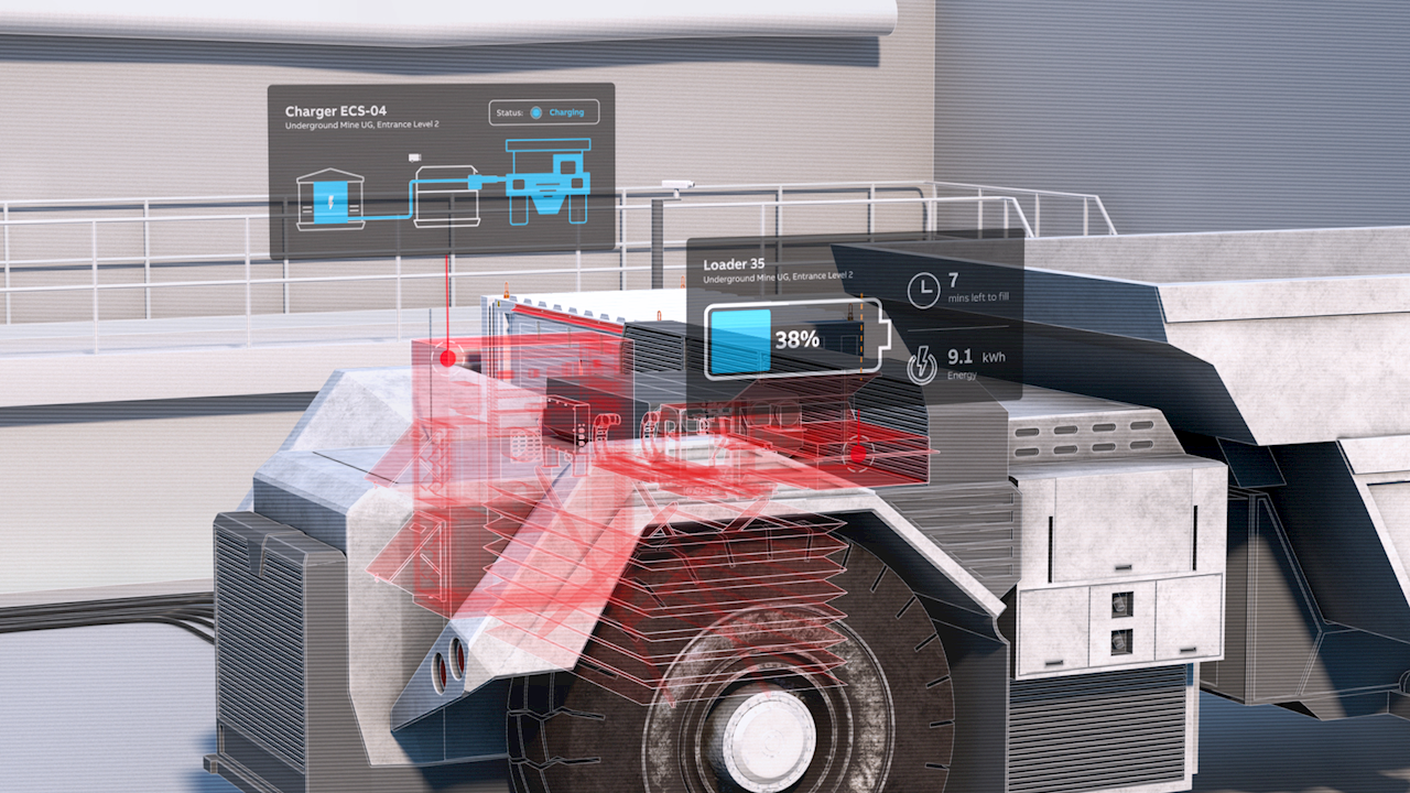 新的 ABB Ability™ eMine FastCharge 为拖车提供大功率充电，目前处于试验阶段。
